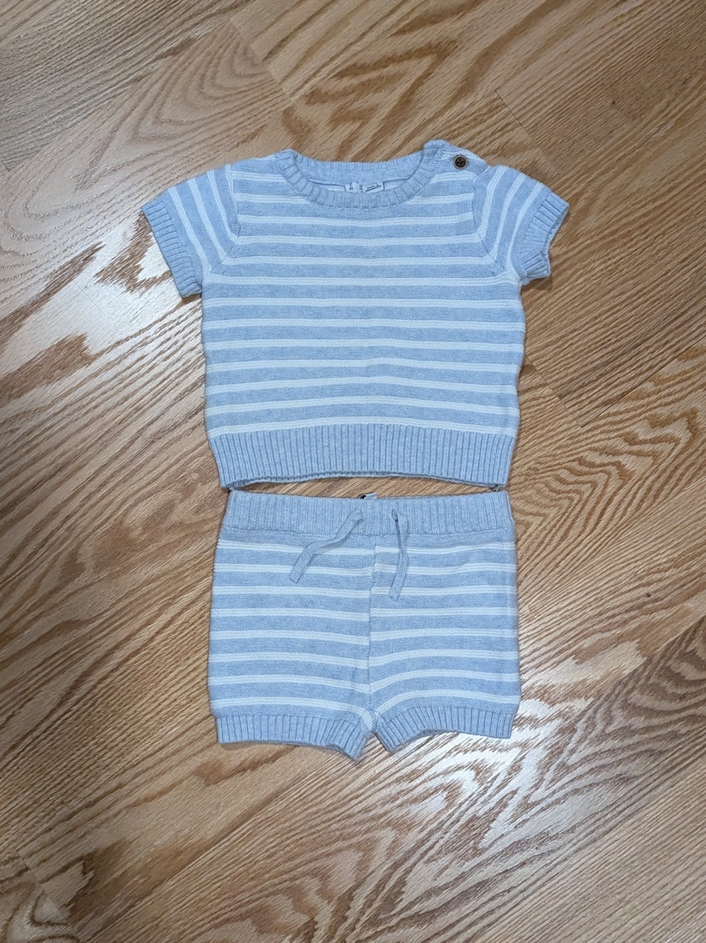 Janie and Jack Light Blue & White Striped Knit Tee and Shorts Set